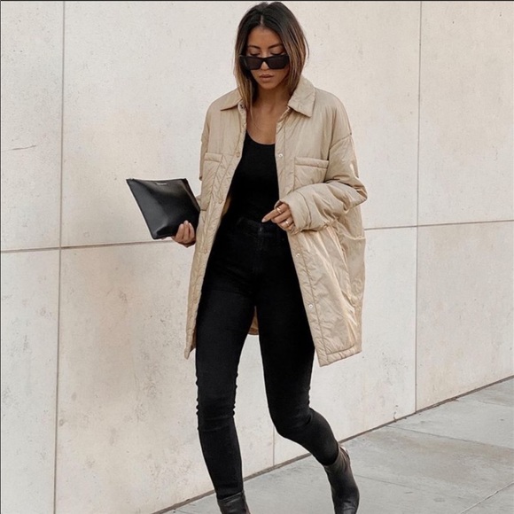 ZARA Water Repellent Overshirt Shacket Puffer Coat in color Tan - Picture 7 of 7